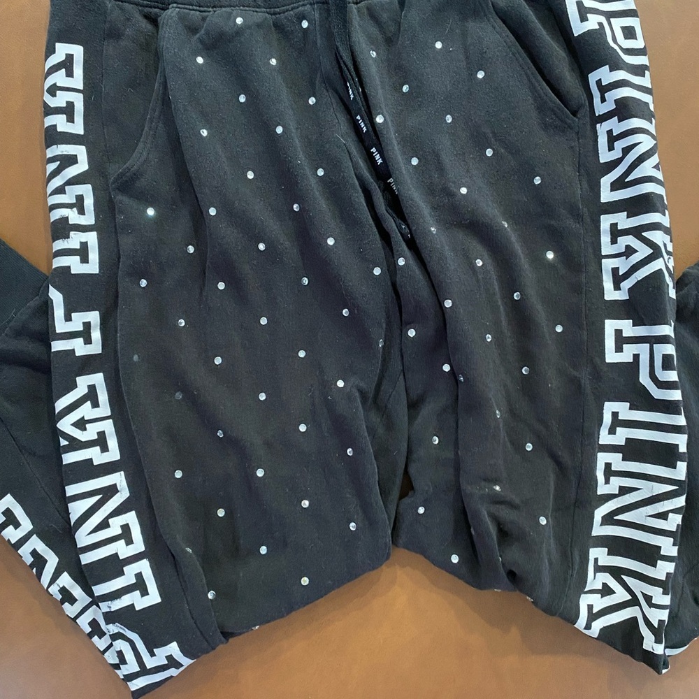 PINK Victoria's Secret Black and White Track Pants with Geometric Design